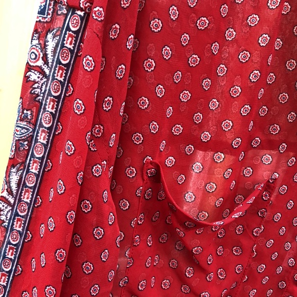 {$13 BUNDLED} FREE PEOPLE Red Blue White Sheer Long Sleeve Top - Picture 5 of 6